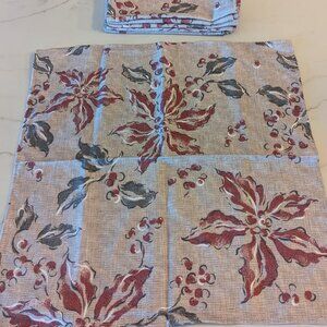 Food Network Christmas / Holiday Poinsettia Cloth Napkins Set Of 6 - 20"x20"